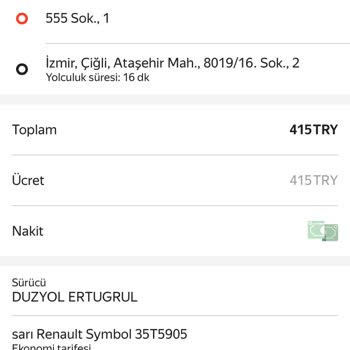 Yandex Go Taksi Sürücüsünün Farklı Güzergâh Ve Ekstra Ücret Talebi