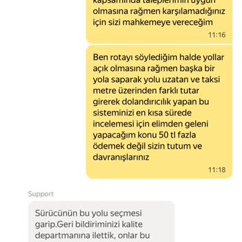 Yandex Go Taksi Sürücüsünün Farklı Güzergâh Ve Ekstra Ücret Talebi