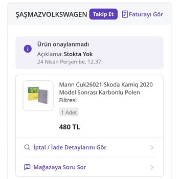 Sipariş İptali Ve Stok Sorunu Nedeniyle Mağduriyet