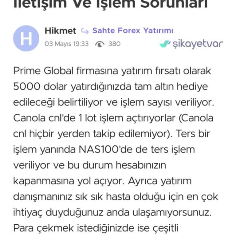 Global Prime Şikayeti