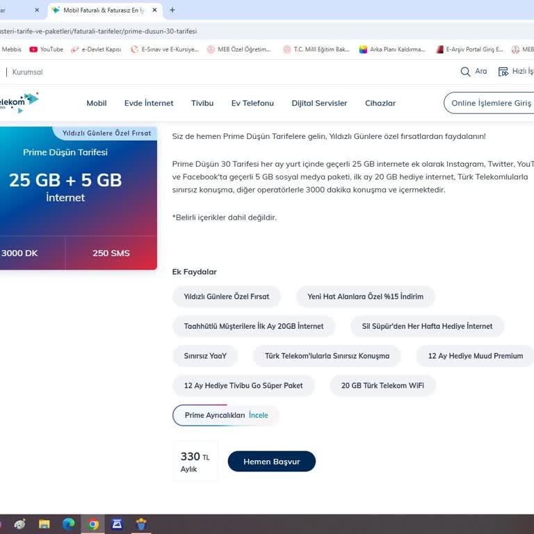 Prime Düşün 30 GB Tarifesinde Sunulan Avantajlardan Yararlanamıyorum