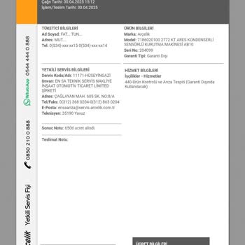 Kurutma Makinesi Tamiri Sonrası Yaşanan Mağduriyet Ve Ödeme Sorunu