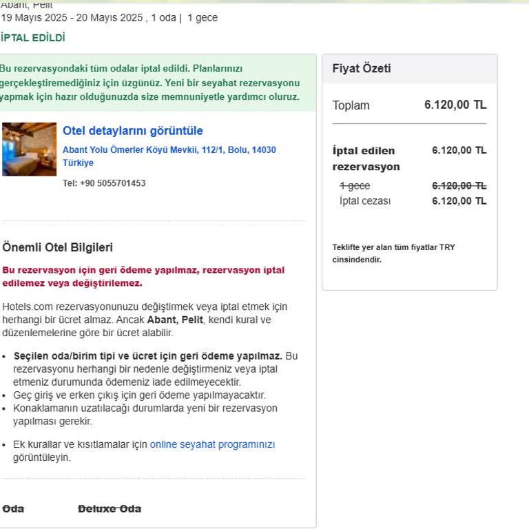 Yanlış Tarihli Rezervasyonun İptalinde Ücret İadesi Yapılmadı