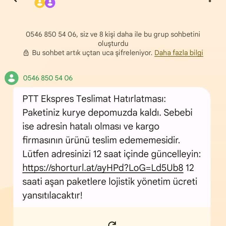 PTT Adıyla Gelen Sahte Mesaj Ve İzinsiz Grup Eklemesi Mağduriyeti