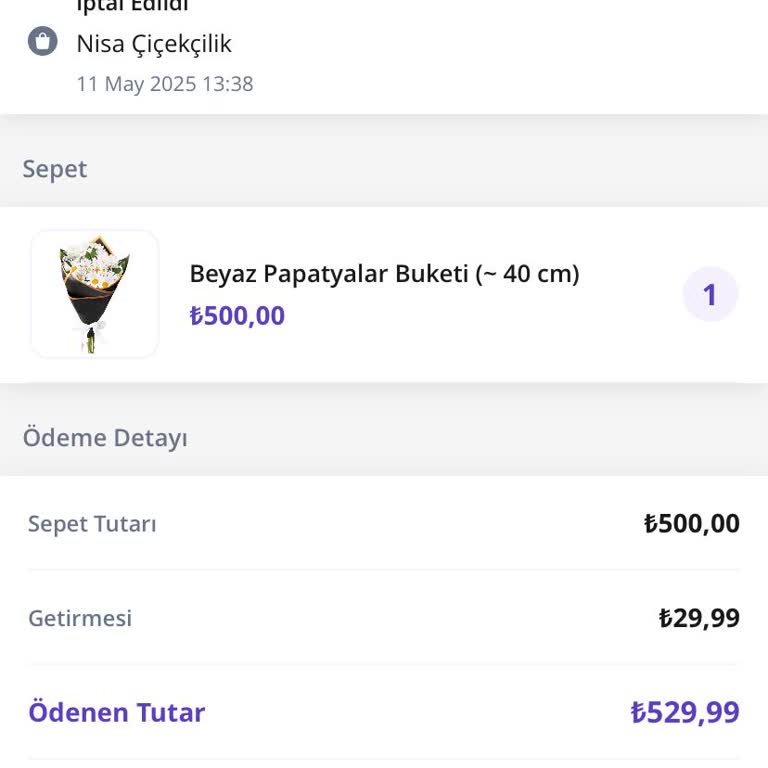 Anneler Günü Çiçek Siparişim Teslim Edilmeden İptal Edildi