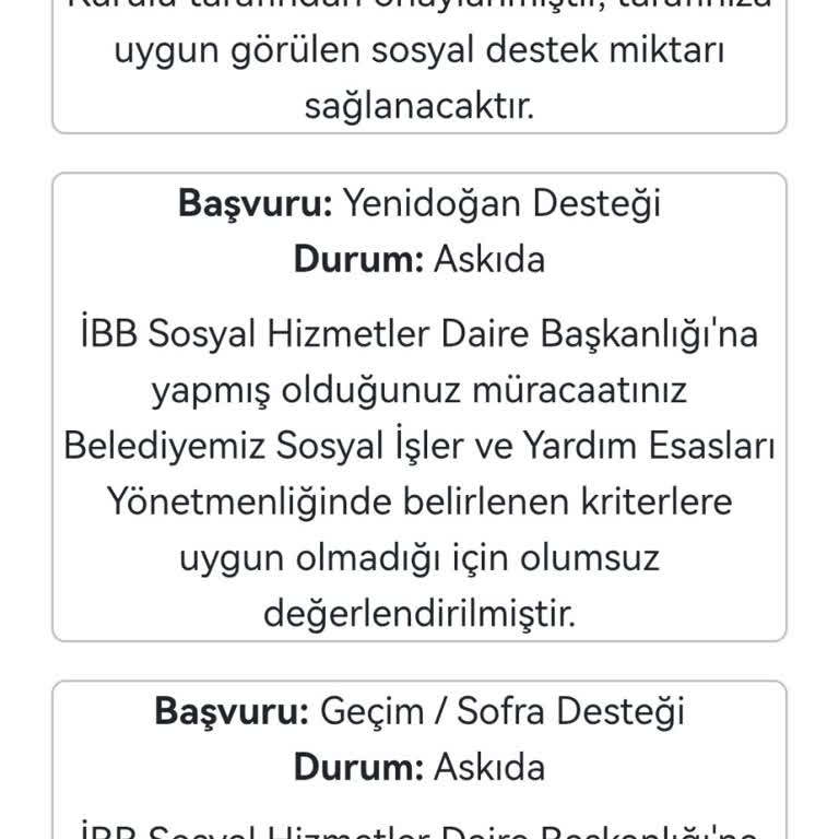 İstanbul Büyükşehir Belediyesi Yeni Doğan Destek Paketi Başvurum Haksız Şekilde Reddedildi