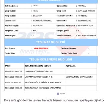 Aras Kargo Begonya Şubesinde Sürekli Teslimat Sorunu Yaşıyorum