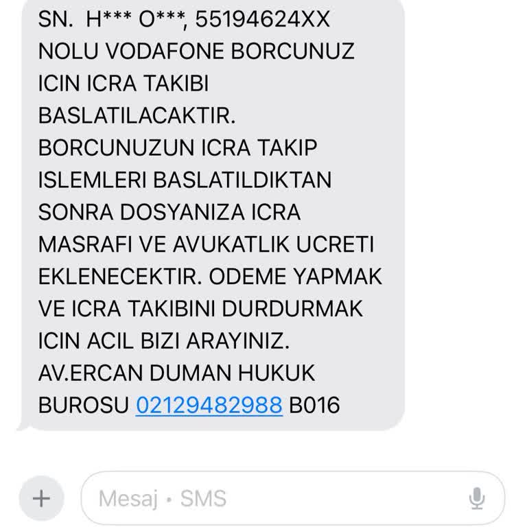 Borç Bilgilendirmesi Yerine Avukatlık Mesajı İle Haciz Tehdidi