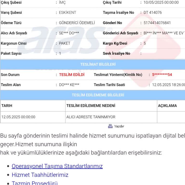 Kargom Başkasına Teslim Edildi Ve Hala Çözüm Yok