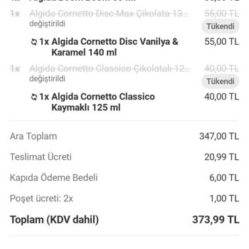 Siparişimdeki Dondurmalar İzinsiz Şekilde Farklı Ürünlerle Değiştirildi