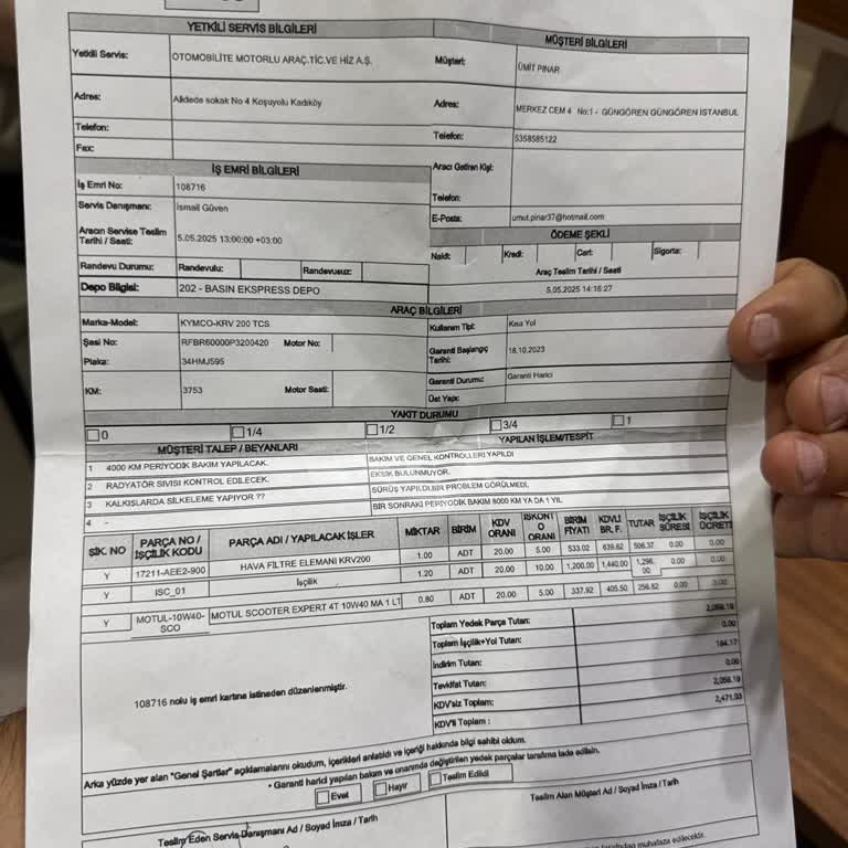 Kymco Krv200 Motorda Silkeleme Sorunu Garanti Kapsamı Dışında Bırakıldı