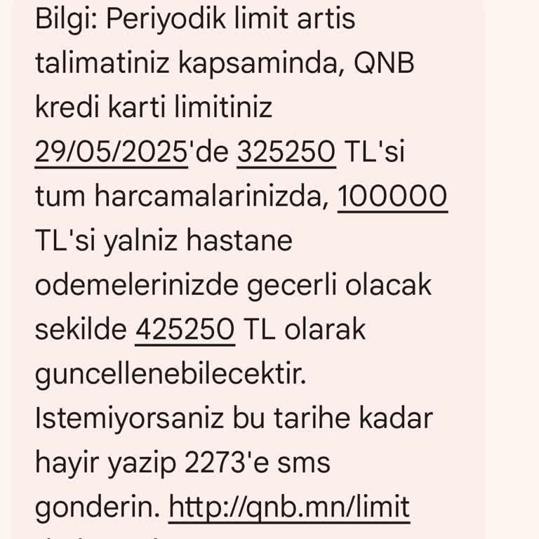 Kredi Kartı Limit Artışı Onayı İçin SMS Yanıtım Kabul Edilmiyor