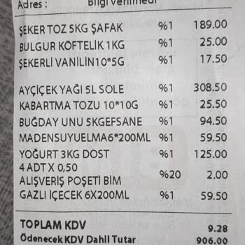 Yemeksepeti BİM Siparişimde Eksik Ürün Ve Farklı Tutar Problemi