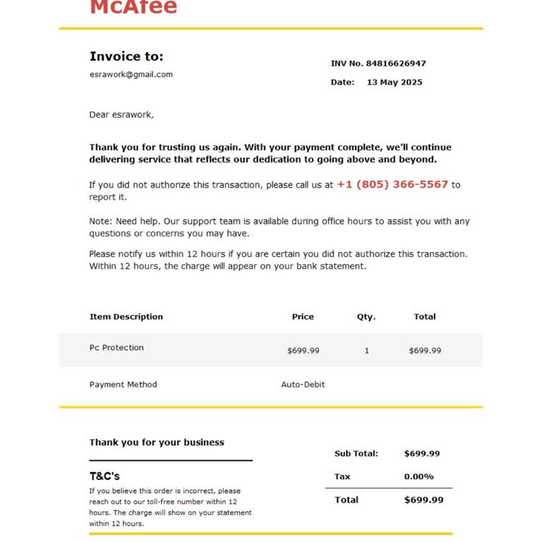 Mcafee Adıyla İzinsiz Ödeme Tehdidi Ve Sahte Üyelik Bildirimi Mağduriyeti