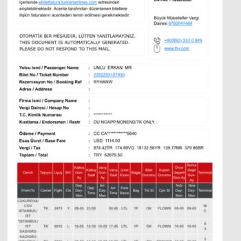 THY Acil Durumda Bilet Değişiminde Yüksek Ücret Talep Etti Ve Yardımcı Olmadı