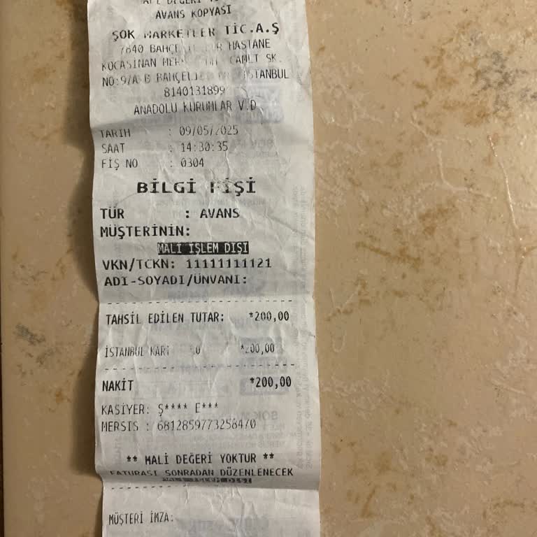 Şok Marketten Yapılmayan AKBİL Yüklemesi Ve İlgisiz Şube