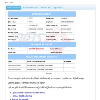 Aras Kargo Teslimatlarını Evime Ulaştırmıyor