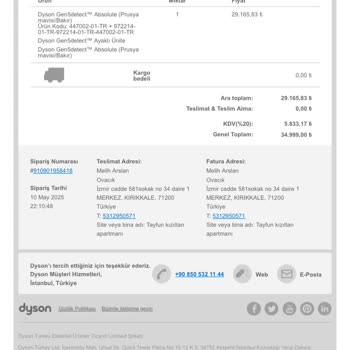 Dyson Sipariş Verilen Süpürgenin Eksik Teslim Edilmesi