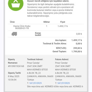 Dyson Siparişim Teslim Edilmedi, Müşteri Hizmeti Yetersiz