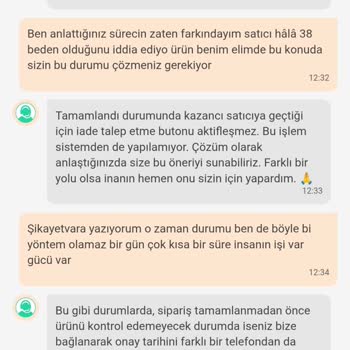 Dolap Uygulamasında Yanlış Beden Gönderildi İade Süresi Geçti Destek Alamadım