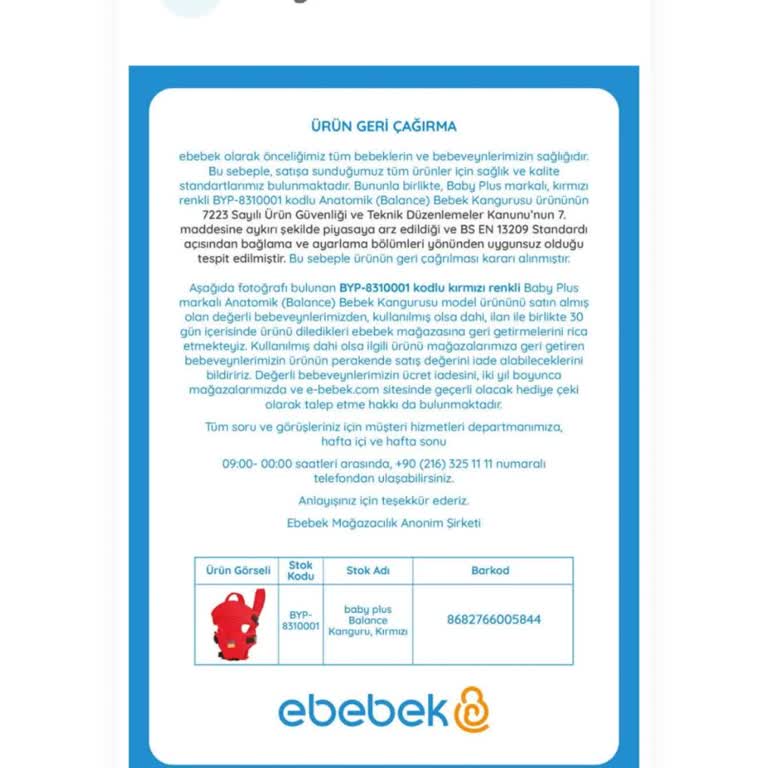 Ebebek Baby Plus Kanguru İade Sorunu Ve Güvenlik Endişesi