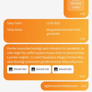 Yanlış Renk Gönderimi Ve İlgisiz Satıcı: Paşabahçe Allegra Pembe Meşrubat Bardağı Sorunu