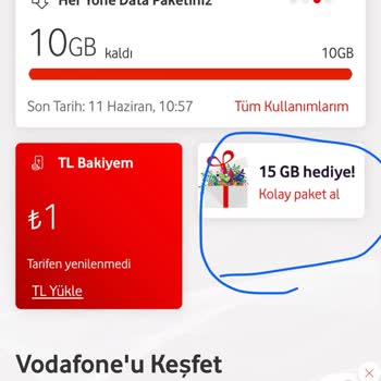 Vodafone Satın Alınan Paketteki 15 GB Hediye Hattıma Tanımlanmadı
