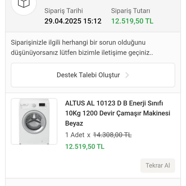 Satın Alınan Çamaşır Makinesinin Teslim Edilmemesi Ve İletişim Sorunu