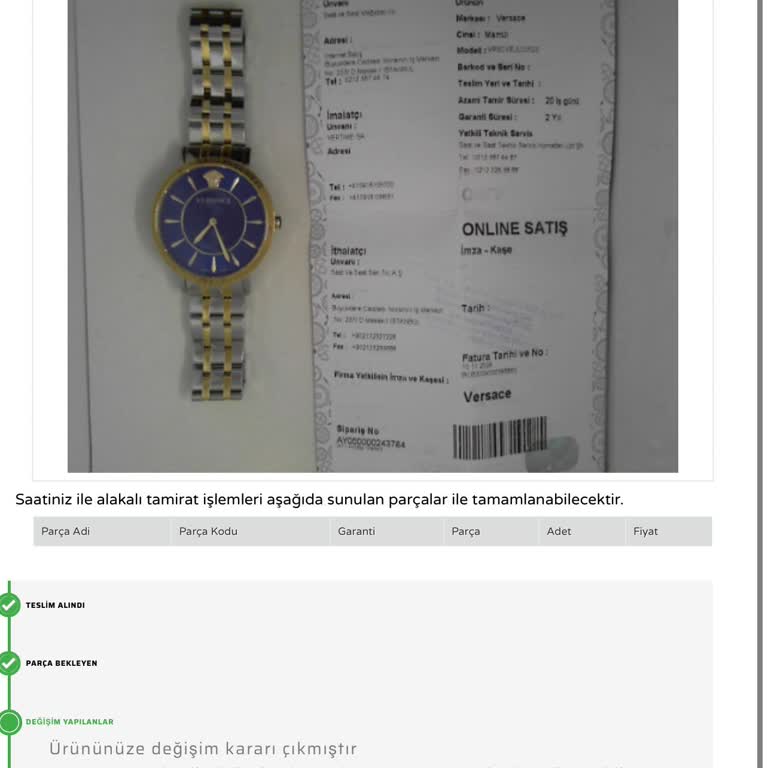 Versace Saatimin Kaplamasında Pas Çıktı Değişim Fiyatı Mağduriyet Yaratıyor