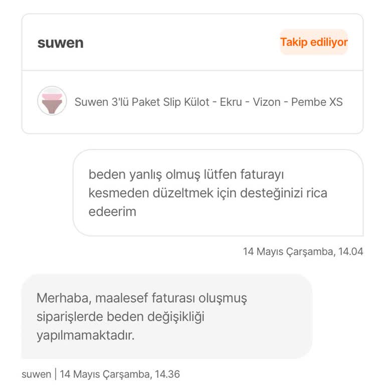 Yanlış Beden Siparişi İçin Çözüm Sunulmaması