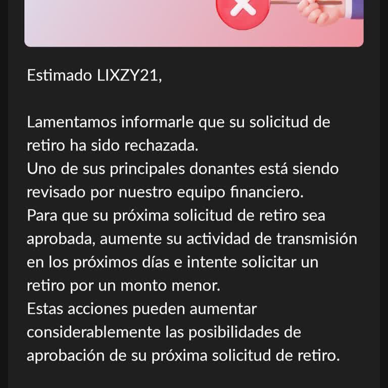 Retiro de dinero rechazado en Tango, solicito solución