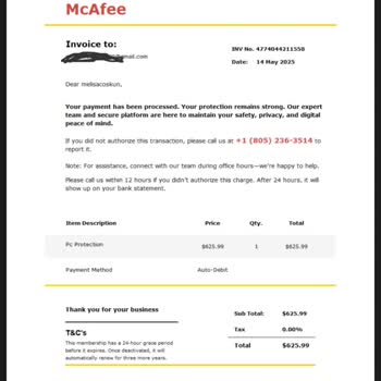 McAfee Adı Kullanılarak Hesabımdan İzinsiz Ödeme Talebi