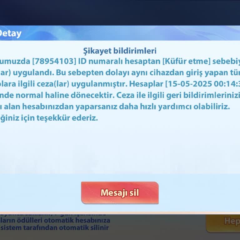 101 Okey Vıp Haksız Banlama Ve Hesap Kapatma Şikayeti