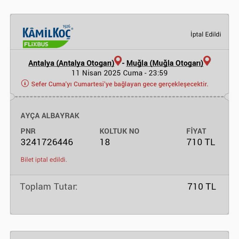 Obilet'ten Alınan Biletin İadesi Yapılmadı, Mağdur Edildim