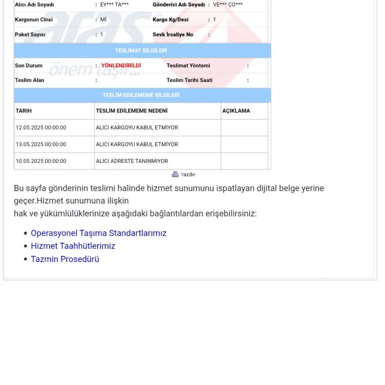 Aras Kargo Evdeyken Kargo Teslim Edilmedi, Hatalı Bildirim Alıyorum