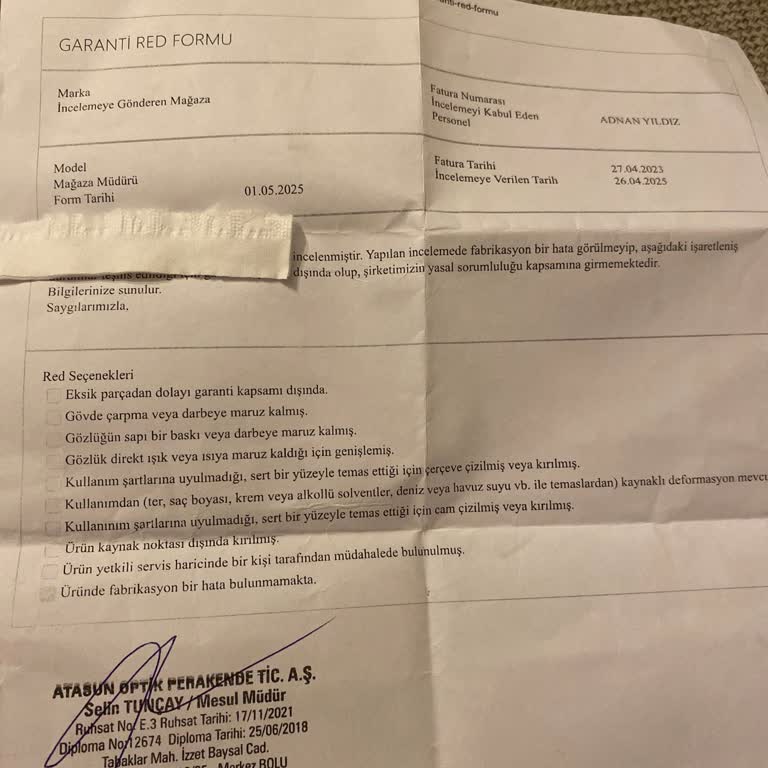 Atasun Optik'te Garanti Sürecinde Yaşanan İlgisizlik Ve Mağduriyet