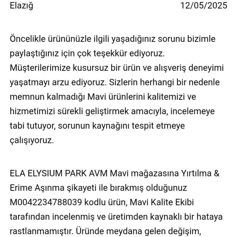 Garanti Kapsamındaki Pantolonun Kusuru İçin Çözüm Bekliyorum