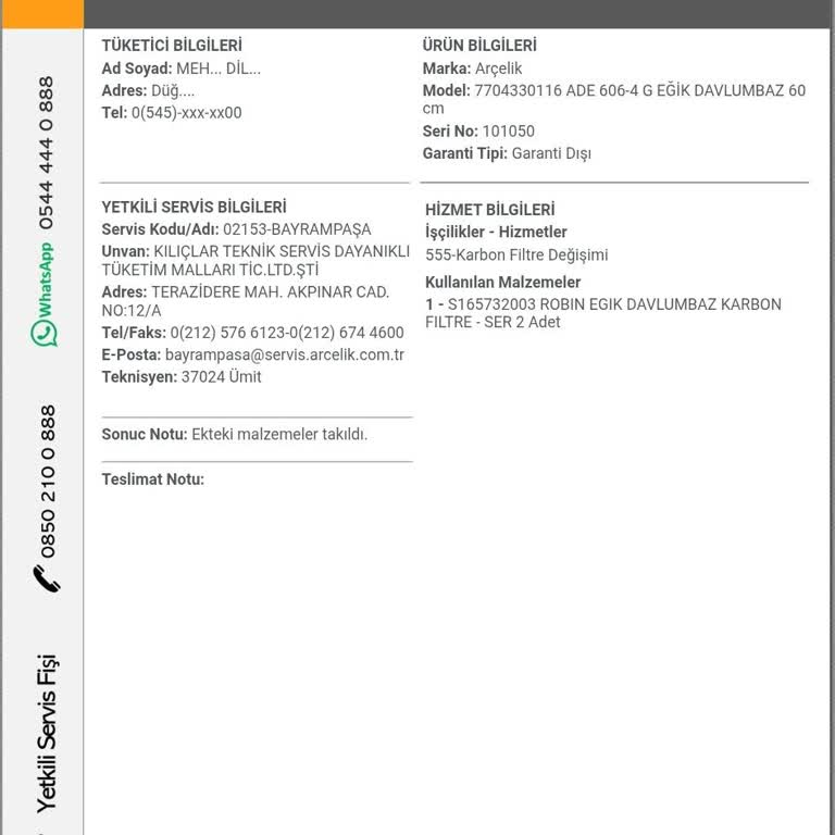 Servis Elemanının Fazla Ücret Talebi Ve Eksik Fiş Düzenlemesi