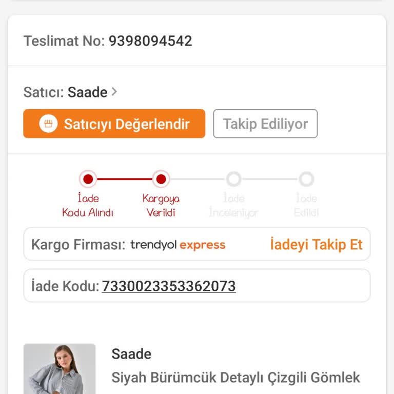 Saade Giyim Yanlış Ürün İadesi Sonrası Kargom Geri Gönderilmiyor