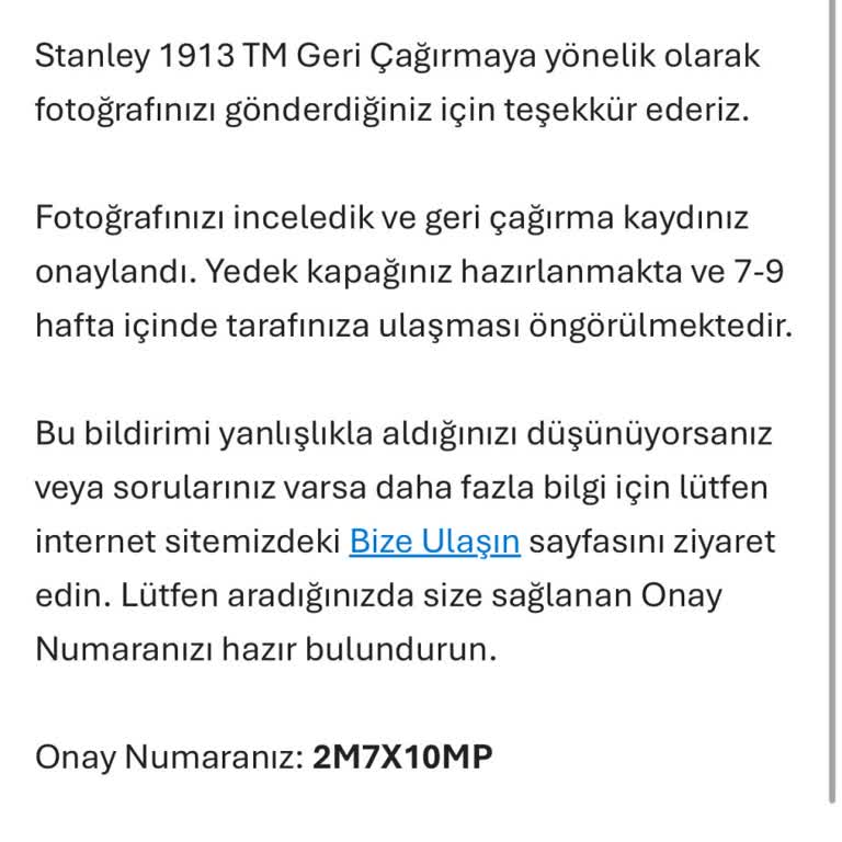 Stanley Termos Kapak Değişimi Sürecinde Gecikme Ve Mağduriyet