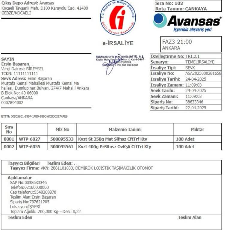 Avansas Kartvizit Siparişim Teslim Edilmedi, Müşteri Hizmetlerinden Çözüm Alamadım
