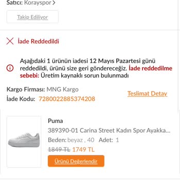 Aldığım Puma Ayakkabı Ayağımı Yaraladı, İade Talebim Reddedildi