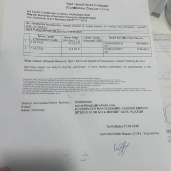 Bilgim Dışında Kredi Kartımla Yapılan İşlemler Ve Yardım Eksikliği