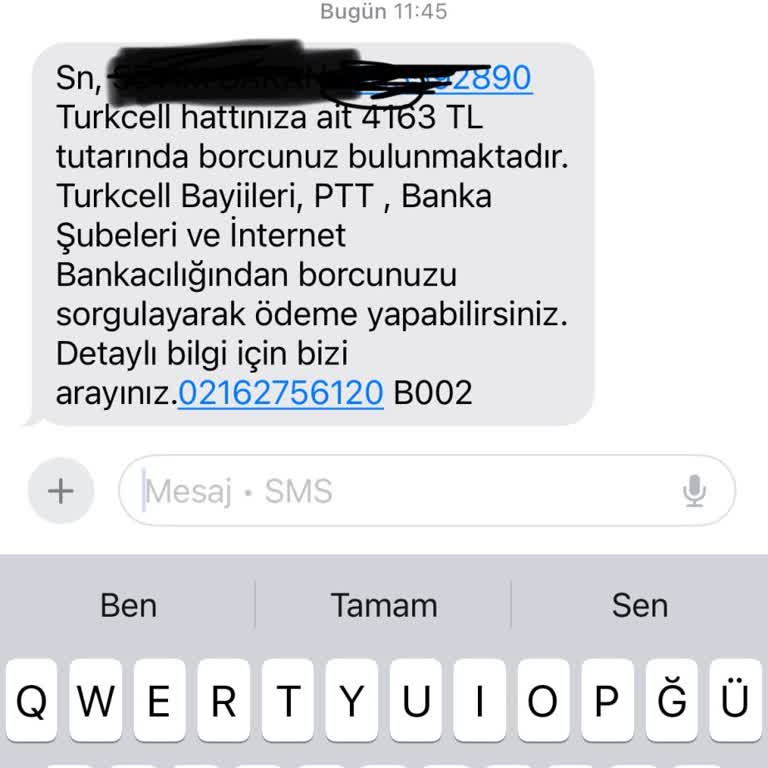 Başkasına Ait Fatura Bilgilerinin Tekrar SMS Olarak Gelmesi