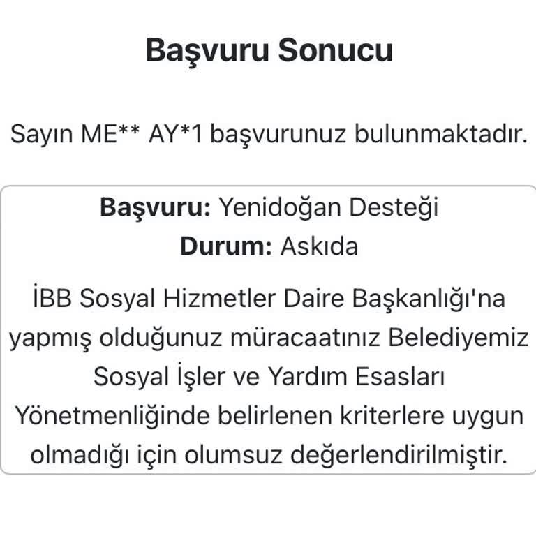 İstanbul Büyükşehir Belediyesi Yeni Doğan Bebek Yardımı Başvurum Askıya Alındı, Sebebi Belirtilmedi