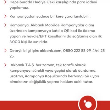 Akbank Kampanya Şartları Dışında Hediye Çeki Verilmemesi Ve İlgisiz Destek