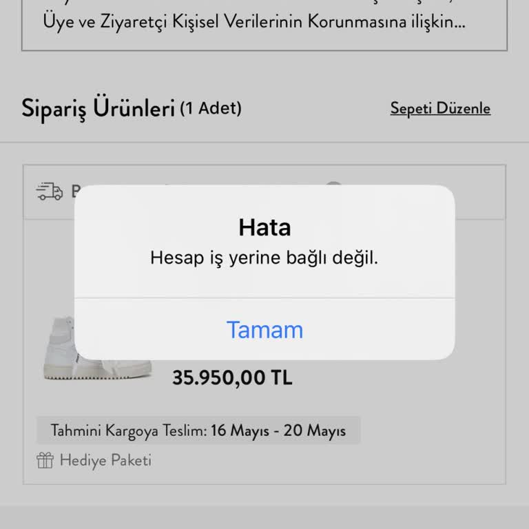 Beymen Uygulamasında Hesap İş Yerine Bağlı Değil Uyarısı Ve Alışveriş Engeli