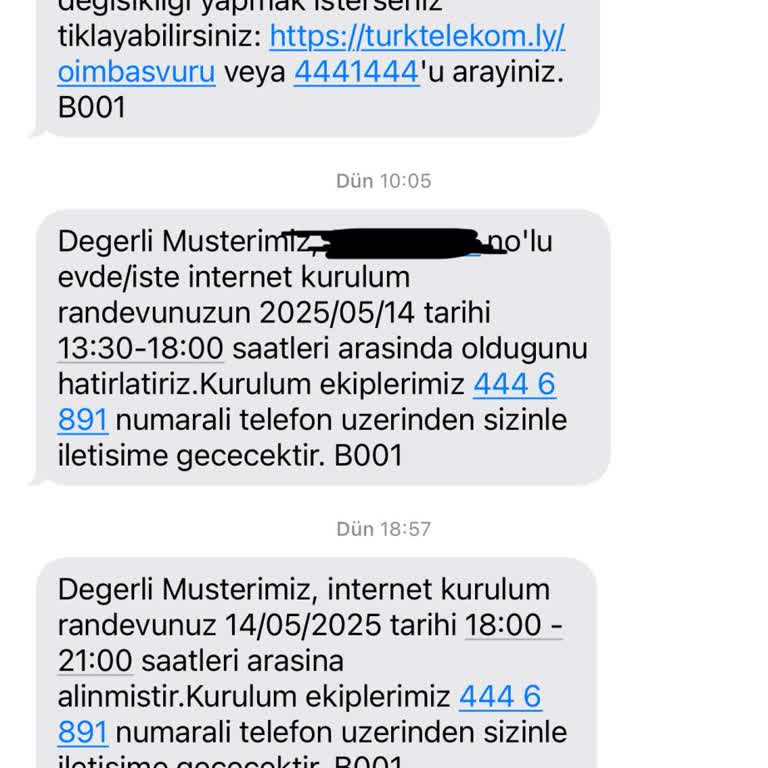 Türk Telekom İnternet Kurulumu İçin Verilen Randevuya Gelinmedi Ve Bilgi Verilmedi