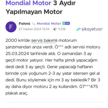 Serviste 1 Yıl Bekleyen Motorum Eksik Ve Hasarlı Teslim Edildi