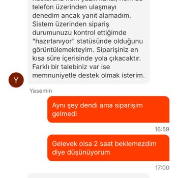 3 Saatten Fazla Geciken Sipariş Ve Restorana Ulaşılamaması Nedeniyle Yaşanan Mağduriyet